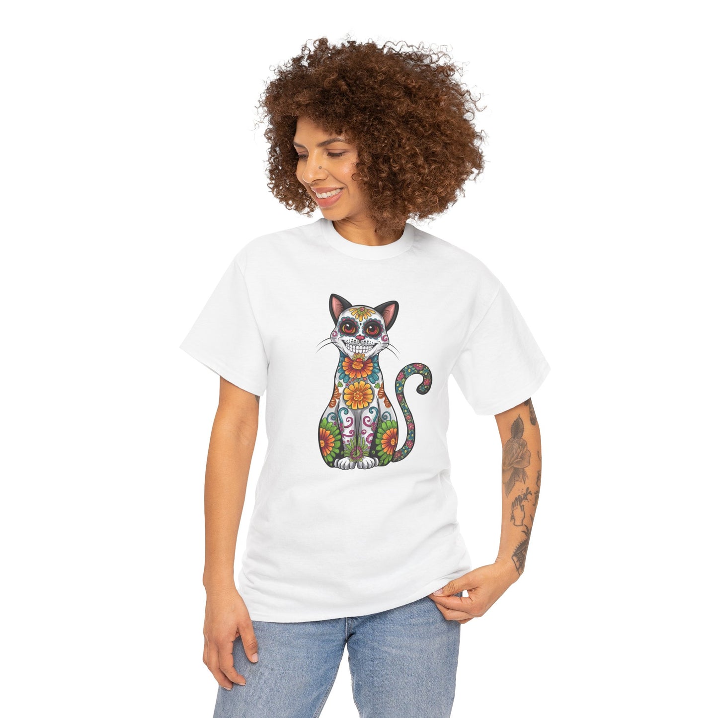Sugar Skull Cat Tee (Dia de los Muertos Themed)
