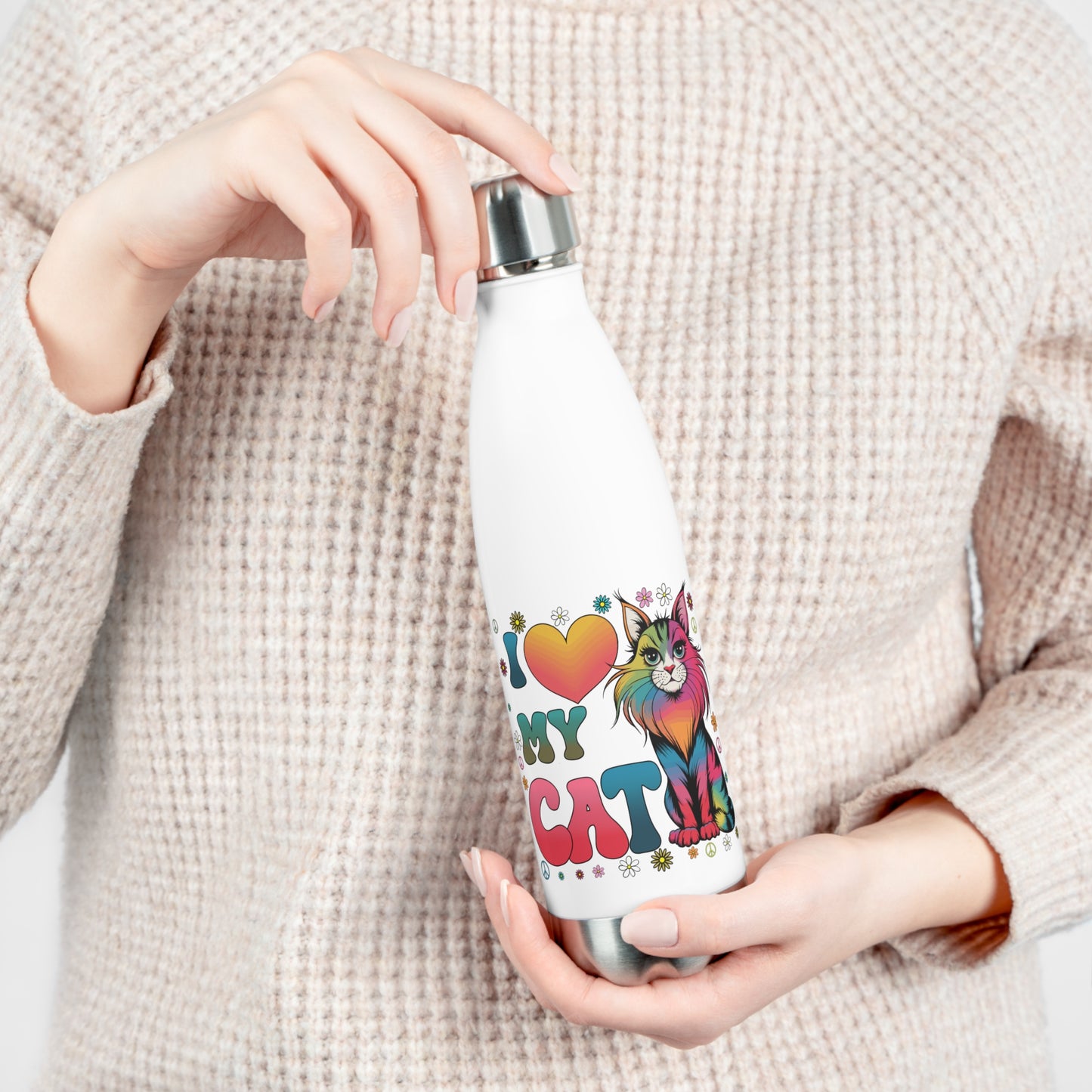 Insulated Bottle - Groovy Cat Love 1970's Design