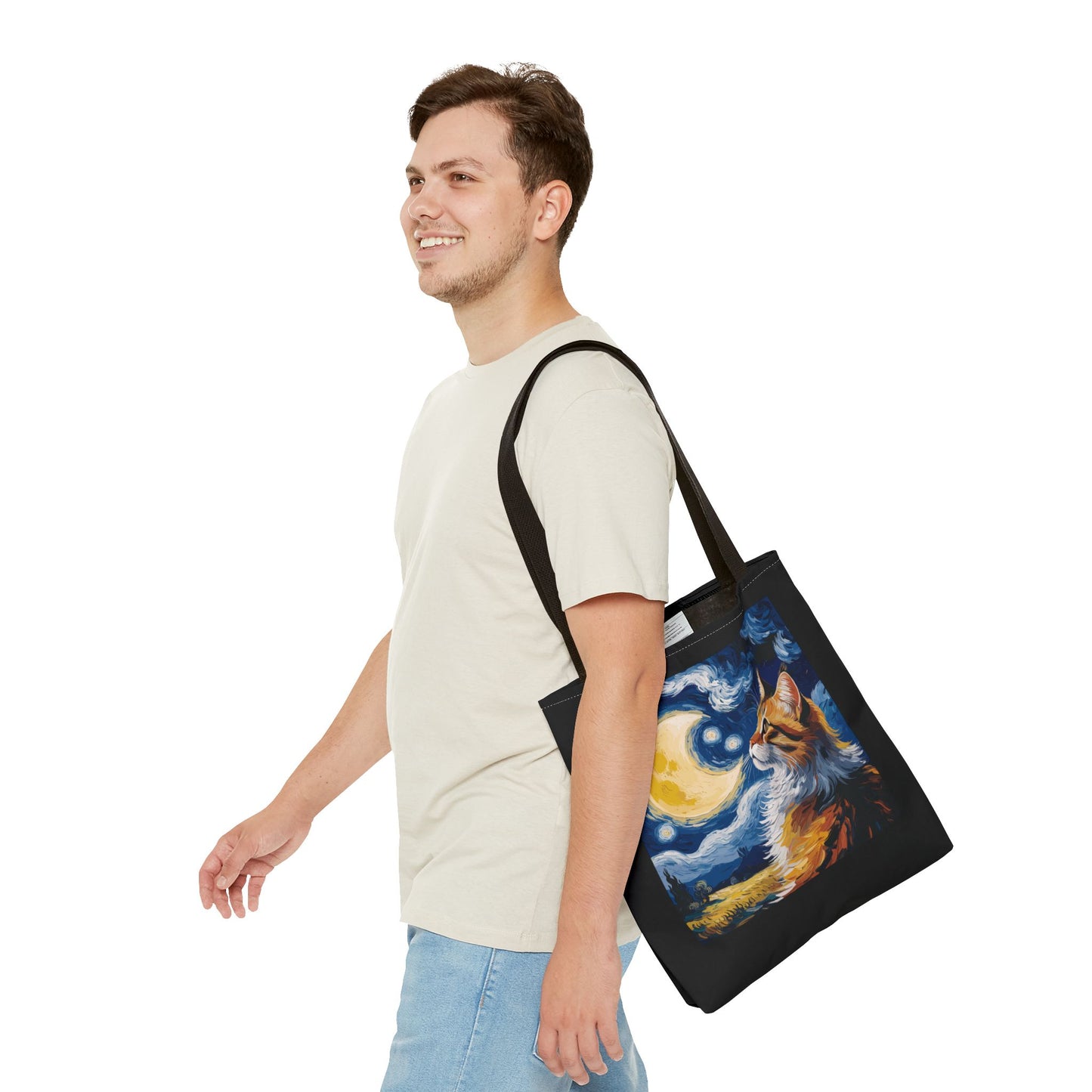 Celestial Feline: Starry Night Dreamscape Tote Bag