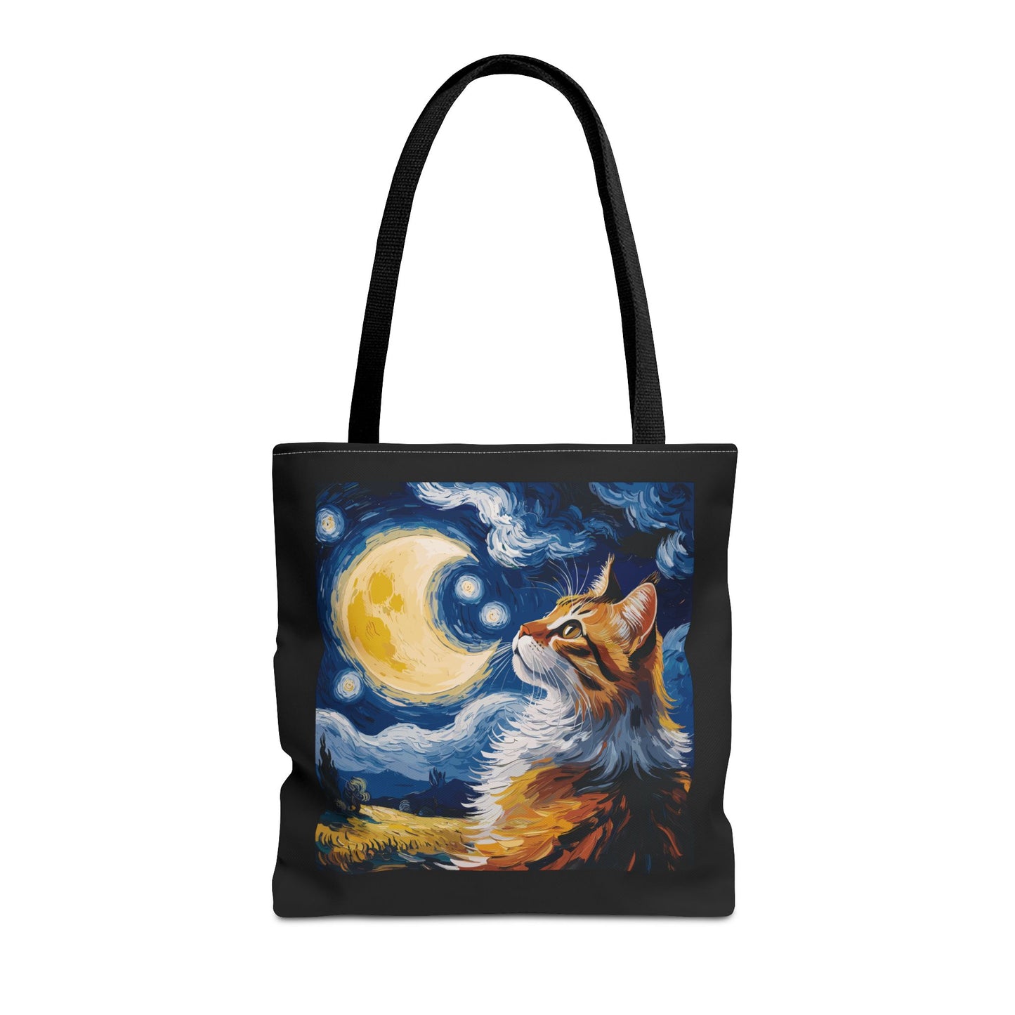 Celestial Feline: Starry Night Dreamscape Tote Bag