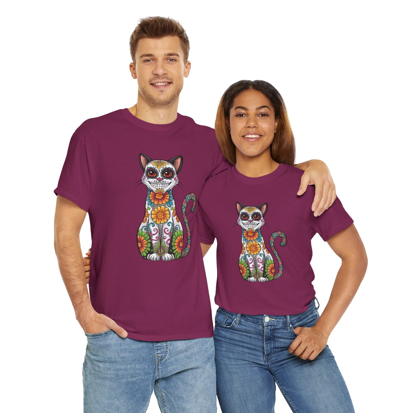 Sugar Skull Cat Tee (Dia  de los Muertos Themed)