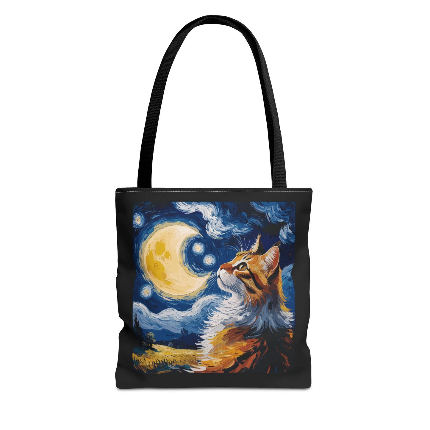 Celestial Feline: Starry Night Dreamscape Tote Bag