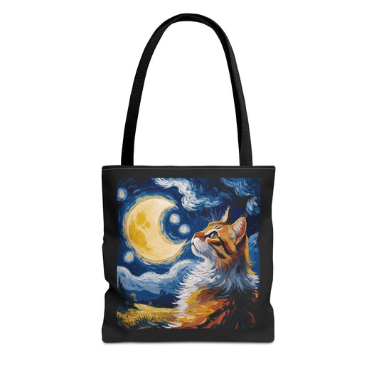 Celestial Feline: Starry Night Dreamscape Tote Bag