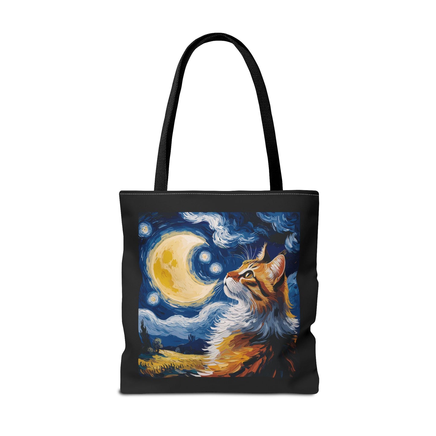 Celestial Feline: Starry Night Dreamscape Tote Bag