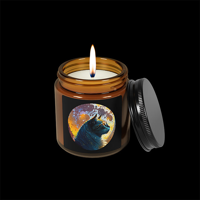 Mystical Black Cat: Enchanted Moonlit Night Candle