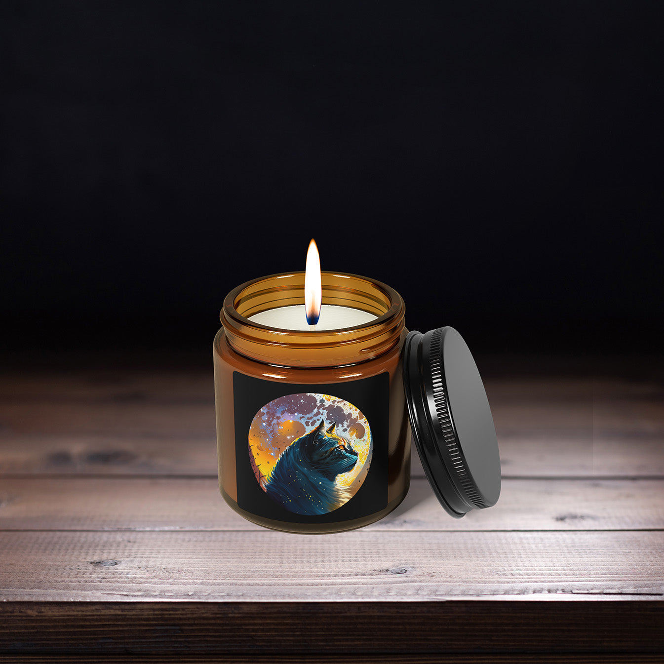 Mystical Black Cat: Enchanted Moonlit Night Candle