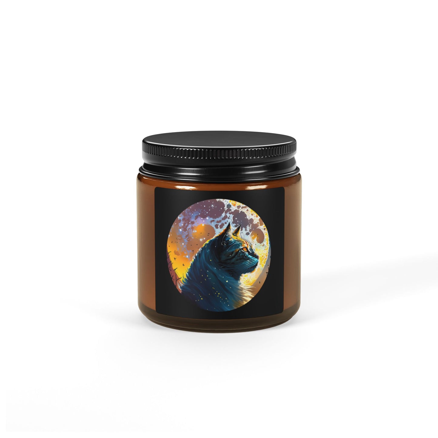 Mystical Black Cat: Enchanted Moonlit Night Candle