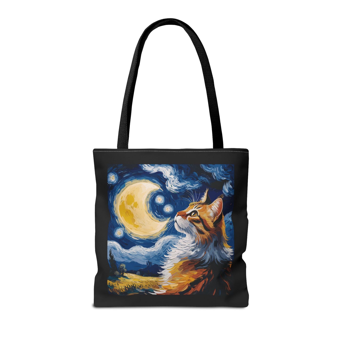 Celestial Feline: Starry Night Dreamscape Tote Bag