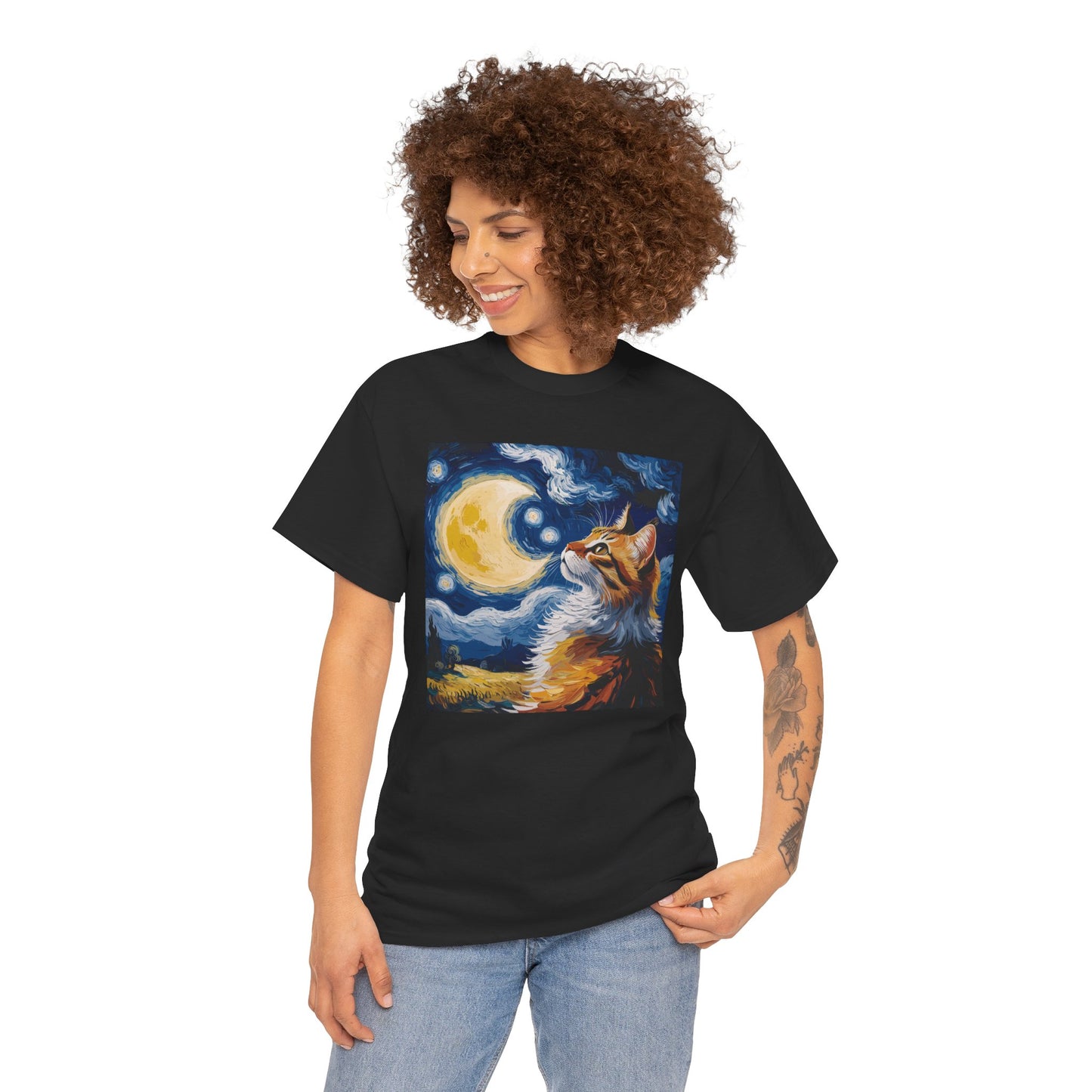 Celestial Feline: Starry Night Dreamscape Tee