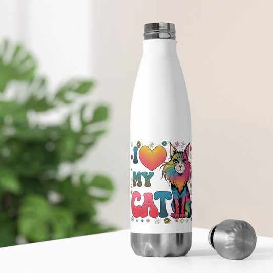 Insulated Bottle - Groovy Cat Love 1970's Design