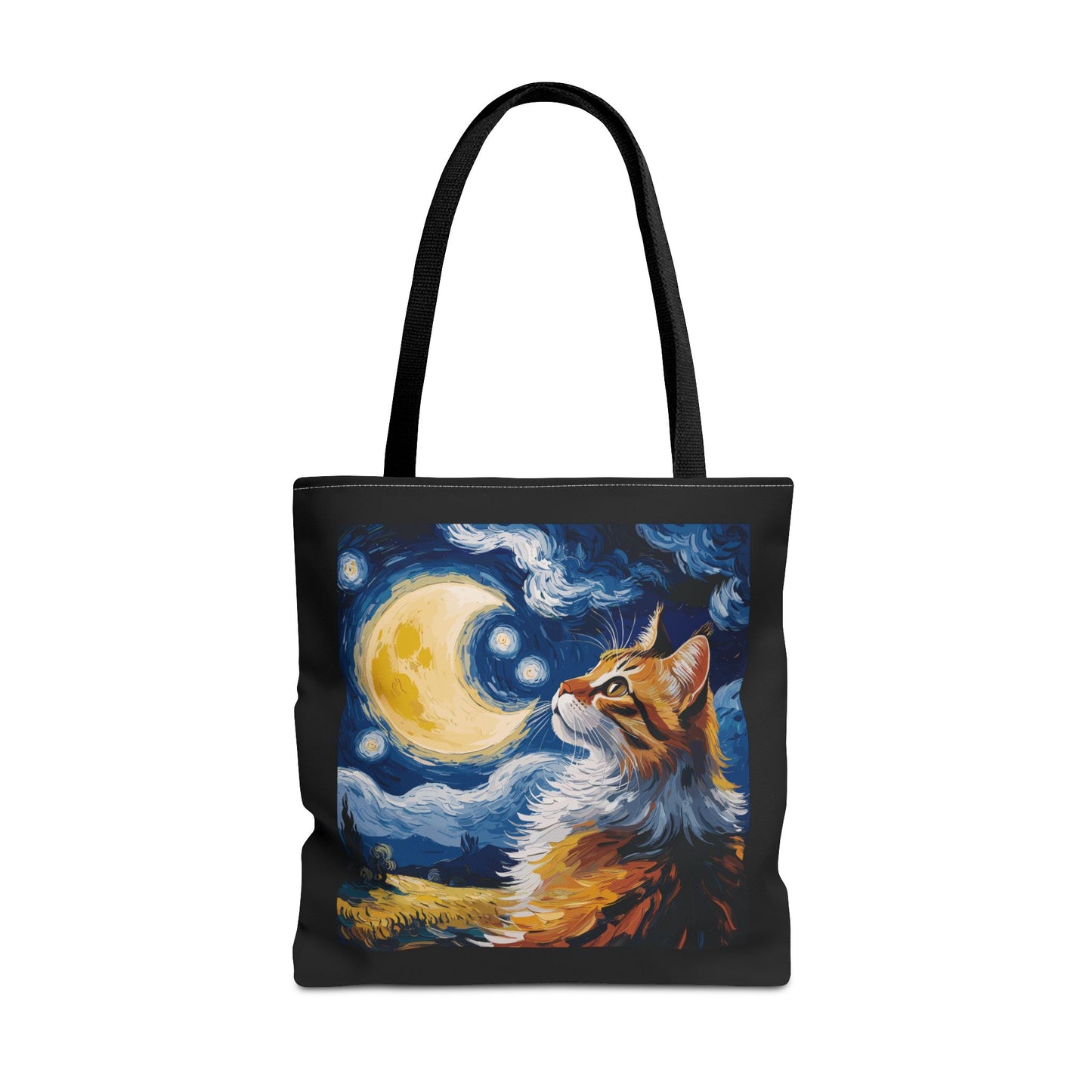 Celestial Feline: Starry Night Dreamscape Tote Bag