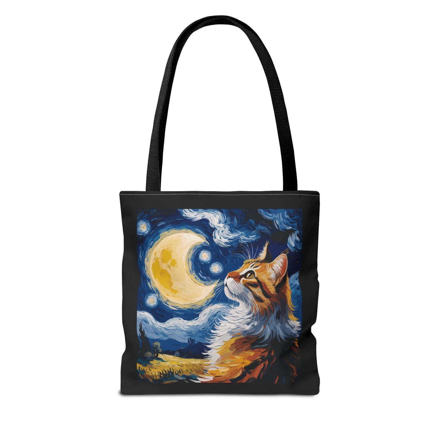 Celestial Feline: Starry Night Dreamscape Tote Bag