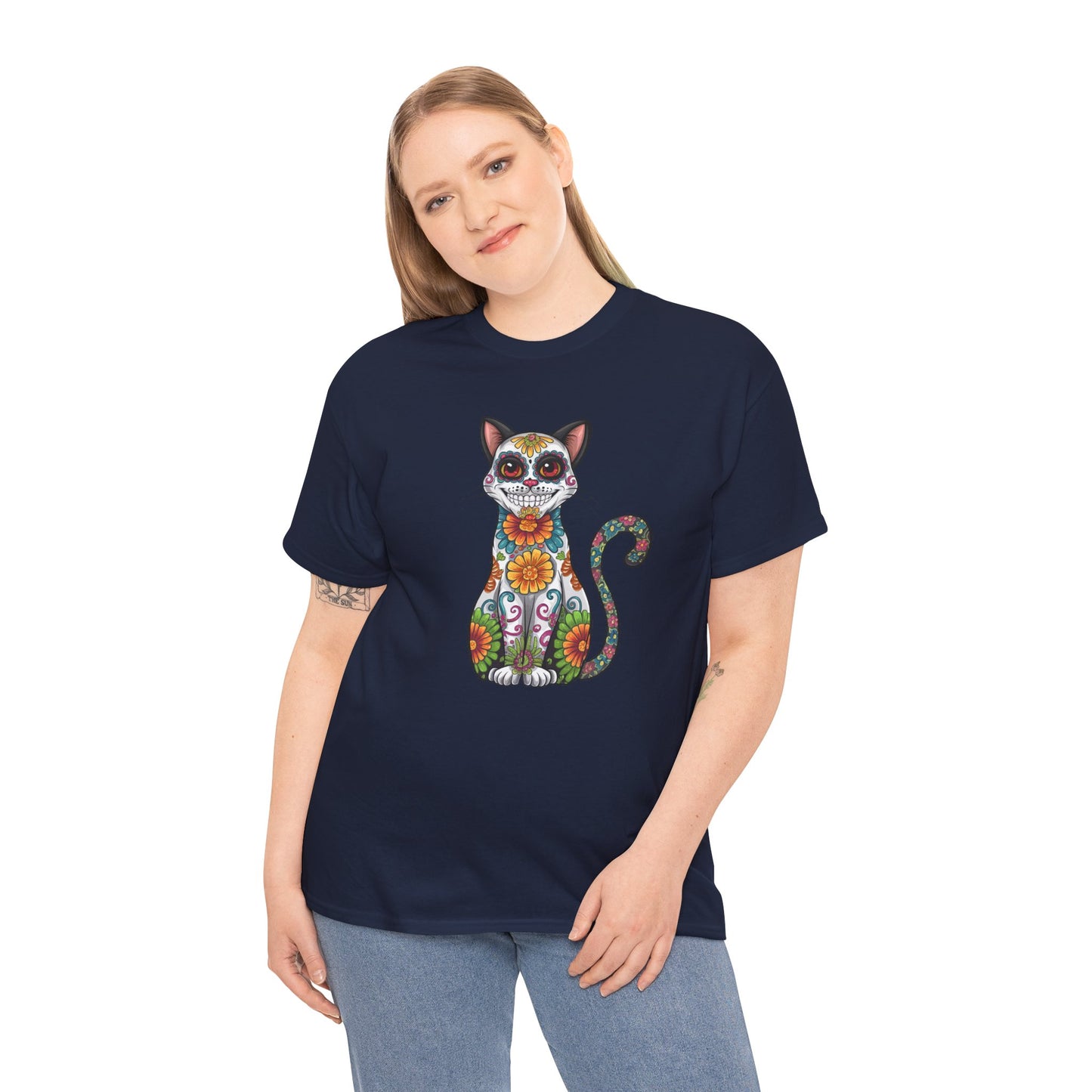 Sugar Skull Cat Tee (Dia  de los Muertos Themed)