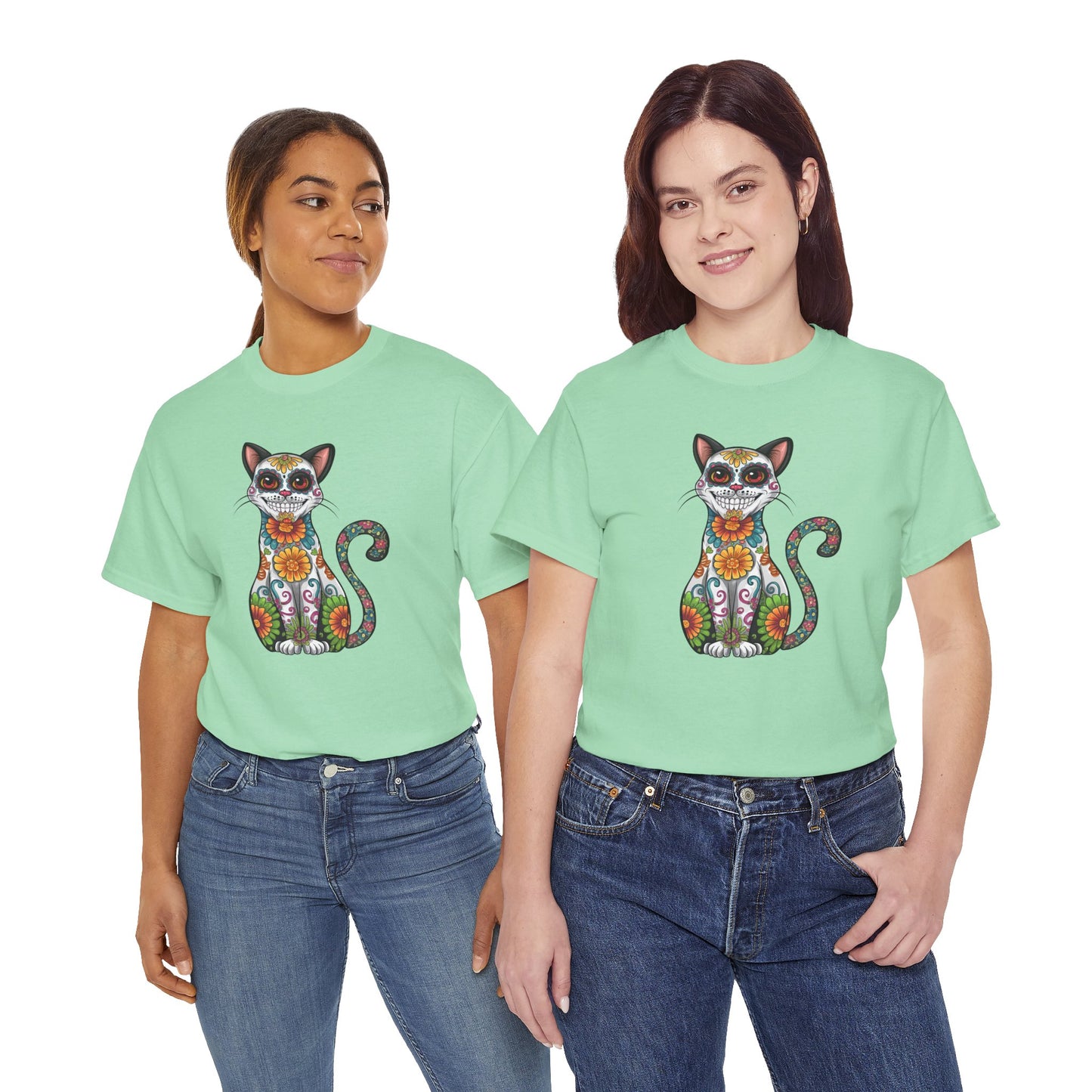 Sugar Skull Cat Tee (Dia  de los Muertos Themed)