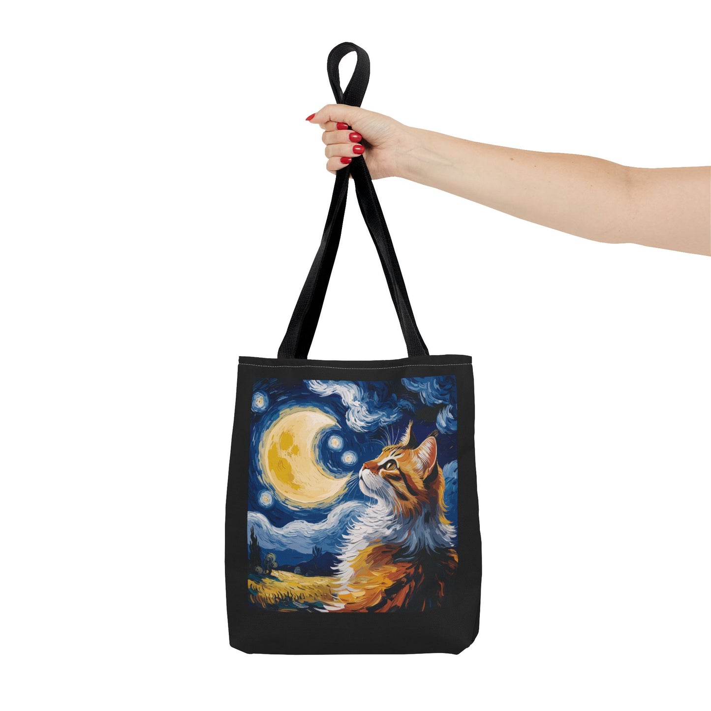 Celestial Feline: Starry Night Dreamscape Tote Bag