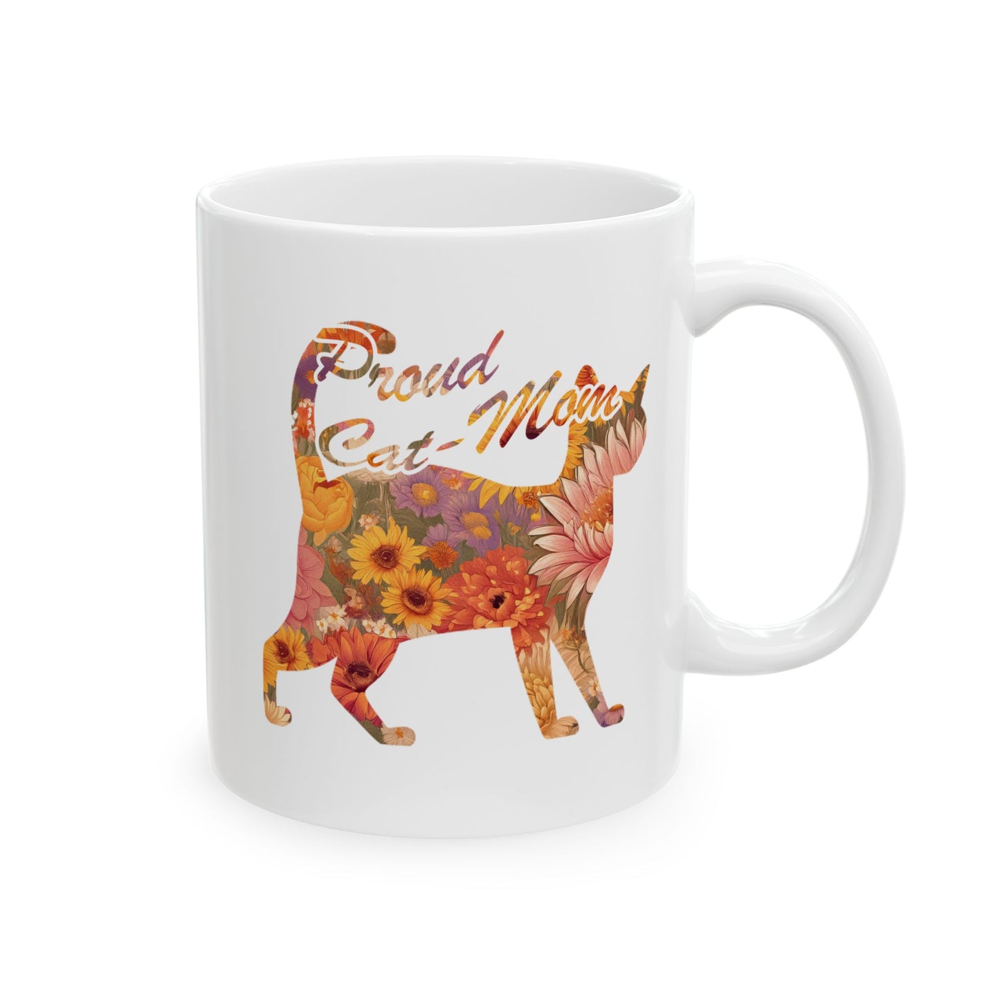 Mug - Proud Cat Mom with Floral Silhouette (White)